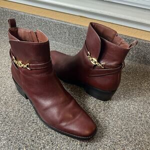 Sam Edelman Burgundy Leather Ankle Boots Heel Womens 11M Comfort Casual Shoe Zip
